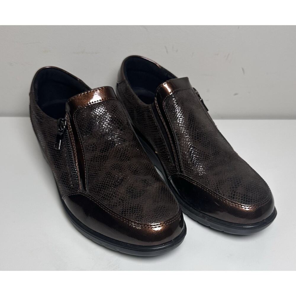 Flexus By Spring Concha Step Brown Zip Side Women’s Size 38 EUC Wedge Loafer
